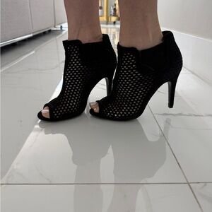 Pedro Garcia Black Mesh Open-Toe Heels